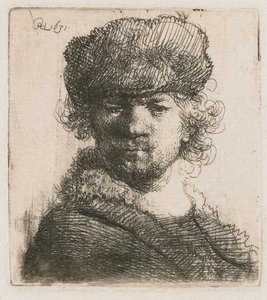 Autoportrét v čepici z těžké kožešiny Autoportrét v těžké kožešinové čepici: poprsí od Rembrandt van Rijn