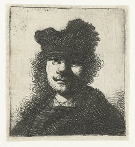 Autoportrét v čepici a tmavém plášti: poprsí od Rembrandt van Rijn