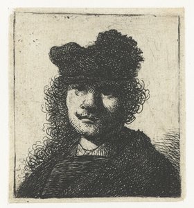 Autoportrét v čepici a tmavém plášti: poprsí od Rembrandt van Rijn