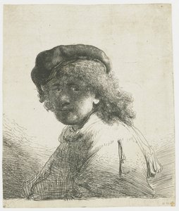 Autoportrét v čepici a šátku s tmavým obličejem: poprsí od Rembrandt van Rijn