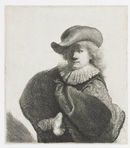 Autoportrét v měkkém klobouku a vzorovaném plášti od Rembrandt van Rijn