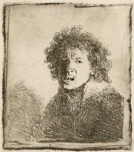 Autoportrét s otevřenými ústy, jako by křičel: poprsí, 1630. od Rembrandt van Rijn