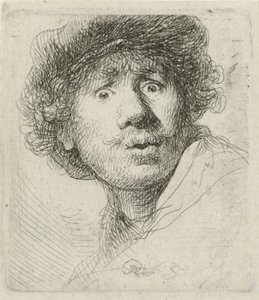 Autoportrét s baretem a širokýma očima, 1630 od Rembrandt van Rijn