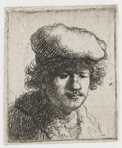 Autoportrét s čepicí nasazenou dopředu od Rembrandt van Rijn