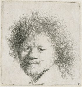 Autoportrét s dlouhými hustými vlasy: pouze hlava od Rembrandt van Rijn