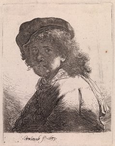 Autoportrét v čepici a šále s tmavým obličejem od Rembrandt van Rijn