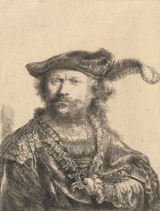 Autoportrét v sametové čepici s chocholem, 1638 od Rembrandt van Rijn