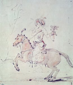 Shah Jehan se sokolem na koni (pero a inkoust a wc na papíře) od Rembrandt van Rijn
