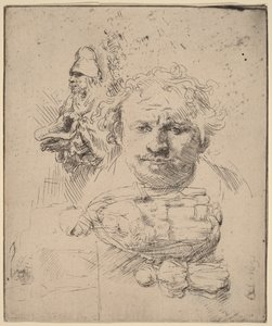 List se studiemi hlavy umělce, žebráka, ženy a dítěte od Rembrandt van Rijn