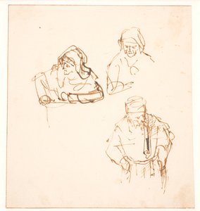 Náčrt se dvěma studiemi ženy a jednou studií muže od Rembrandt van Rijn