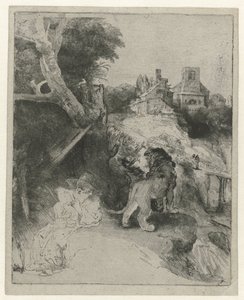 Svatý Jeroným Čtení v italské krajině Svatý Jeroným čte v italské krajině od Rembrandt van Rijn