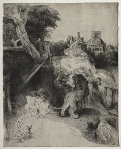 Svatý Jeroným Čtení v italské krajině od Rembrandt van Rijn