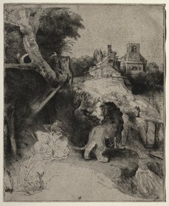 Svatý Jeroným Čtení v italské krajině od Rembrandt van Rijn