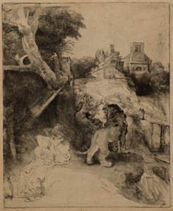 Svatý Jeroným Čtení v italské krajině od Rembrandt van Rijn