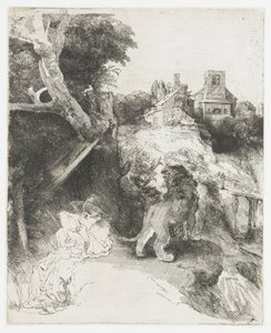 Svatý Jeroným čte v italské krajině od Rembrandt van Rijn