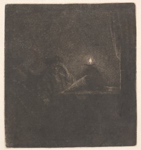 Student u stolu při svíčkách od Rembrandt van Rijn