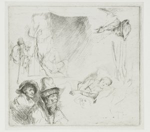 Studijní list s nemocnou ženou v posteli od Rembrandt van Rijn
