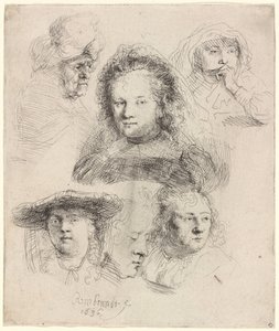 Studie hlavy Saskie a dalších od Rembrandt van Rijn