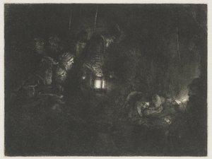 Klanění pastýřů Klanění pastýřů: noční kus od Rembrandt van Rijn
