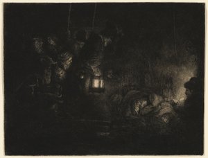 Klanění pastýřů: Noční kousek od Rembrandt van Rijn