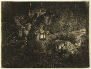 Klanění pastýřů: Noční kousek od Rembrandt van Rijn