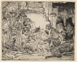 Klanění pastýřů: S lampou od Rembrandt van Rijn