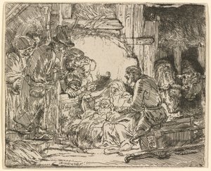 Klanění pastýřů: s lampou od Rembrandt van Rijn