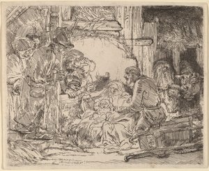 Klanění pastýřů: s lampou od Rembrandt van Rijn