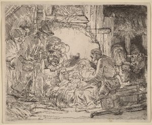 Klanění pastýřů: s lampou od Rembrandt van Rijn