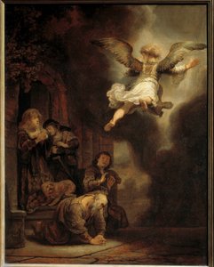 Archanděl Gabriel opouští Tobiášovu rodinu. 1637 od Rembrandt van Rijn