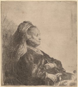 Umělcova matka sedí v orientální čelence od Rembrandt van Rijn