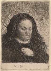 Umělcova matka s rukou na hrudi od Rembrandt van Rijn
