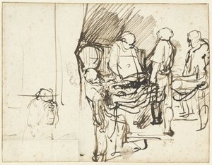 „Pohřeb“, nad skicou kata od Rembrandt van Rijn