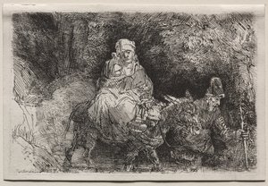 Útěk do Egypta: Překročení potoka od Rembrandt van Rijn