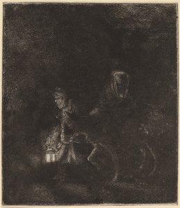 Útěk do Egypta: Noční kousek od Rembrandt van Rijn