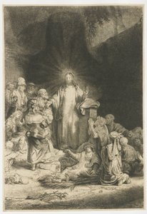 Tisk „Sto guldenů“: ústřední motiv s Kristem kázajícím od Rembrandt van Rijn