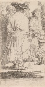 Muž s úlomkem rákosky z tisku sta guldenů, c. 1649. od Rembrandt van Rijn