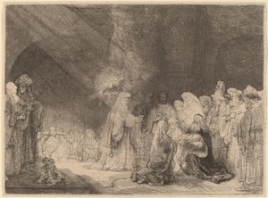 Prezentace v chrámu: Obdélný tisk od Rembrandt van Rijn