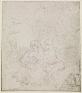 Odpočinek během letu (lehce leptané) od Rembrandt van Rijn