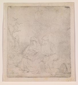 Odpočinek během letu (lehce leptané) od Rembrandt van Rijn