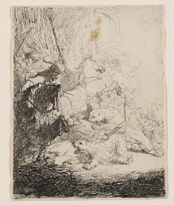 Lov na malého lva (se dvěma lvy) od Rembrandt van Rijn