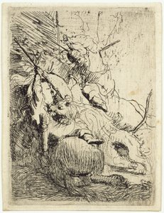 Lov na malého lva (s jedním lvem) od Rembrandt van Rijn