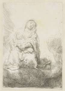 Panna a dítě v oblacích od Rembrandt van Rijn