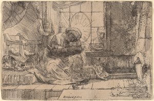 Panna a dítě s kočkou a hadem od Rembrandt van Rijn
