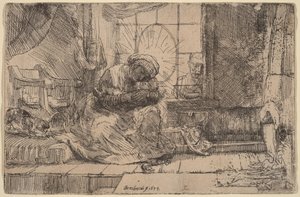 Panna Marie s dítětem, kočkou a hadem od Rembrandt van Rijn