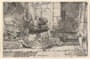Panna Marie s dítětem, kočkou a hadem od Rembrandt van Rijn