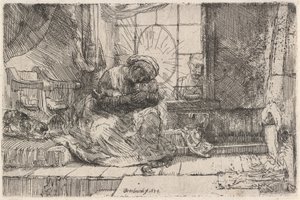 Panna a dítě s kočkou a hadem, 1654. od Rembrandt van Rijn