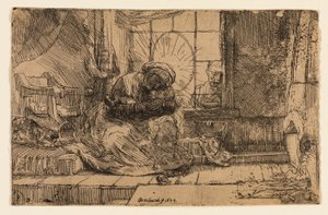 Panna a dítě s kočkou a hadem od Rembrandt van Rijn