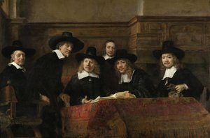 The Wardens of the Amsterdam Drapers’ Guild, známý jako „The Syndics“, 1662 od Rembrandt van Rijn