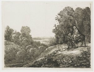 Útěk do Egypta: upravená ilustrace od Seghersa od Rembrandt van Rijn